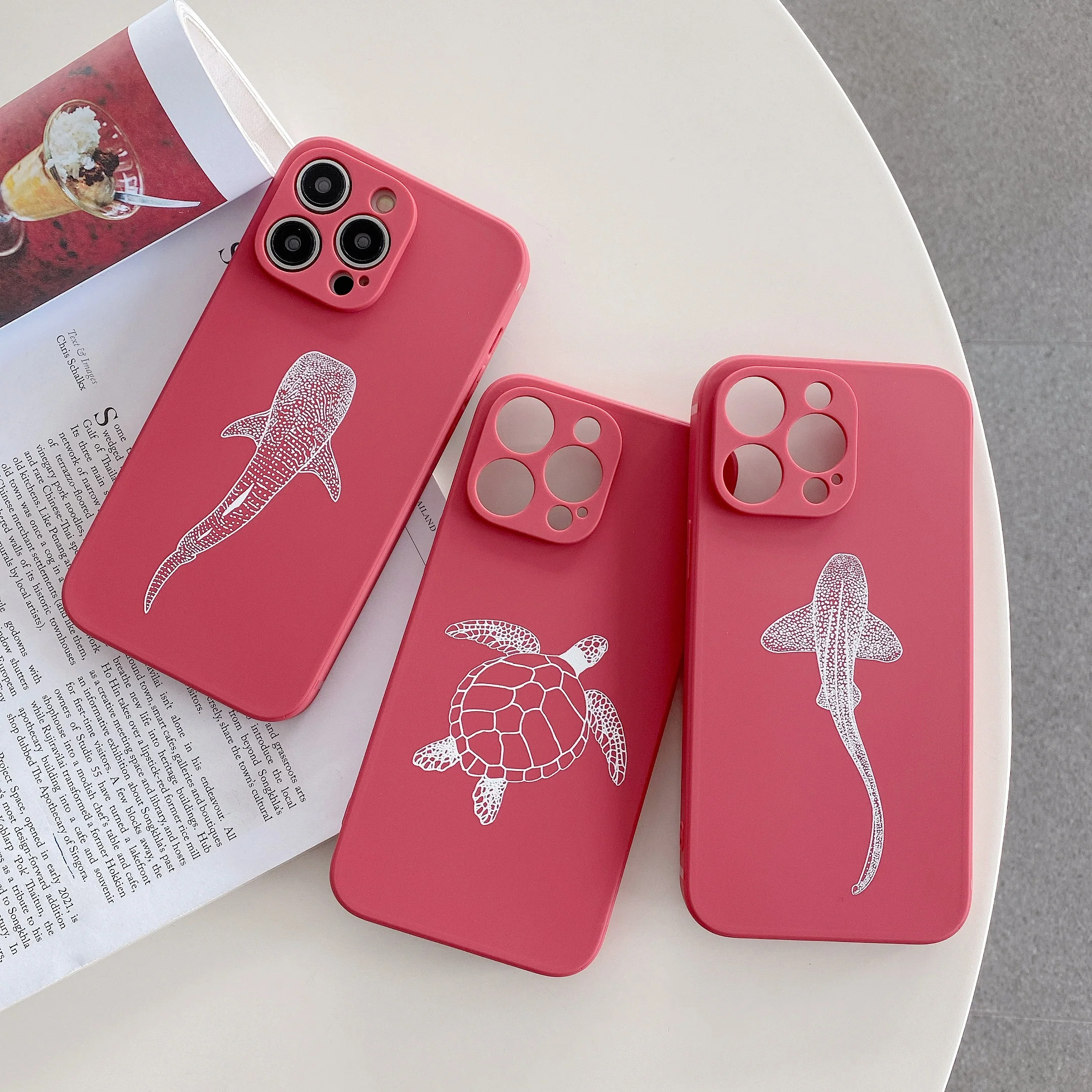 iPhone Rose Red Soft Silicone Zebra Shark Phone Case
